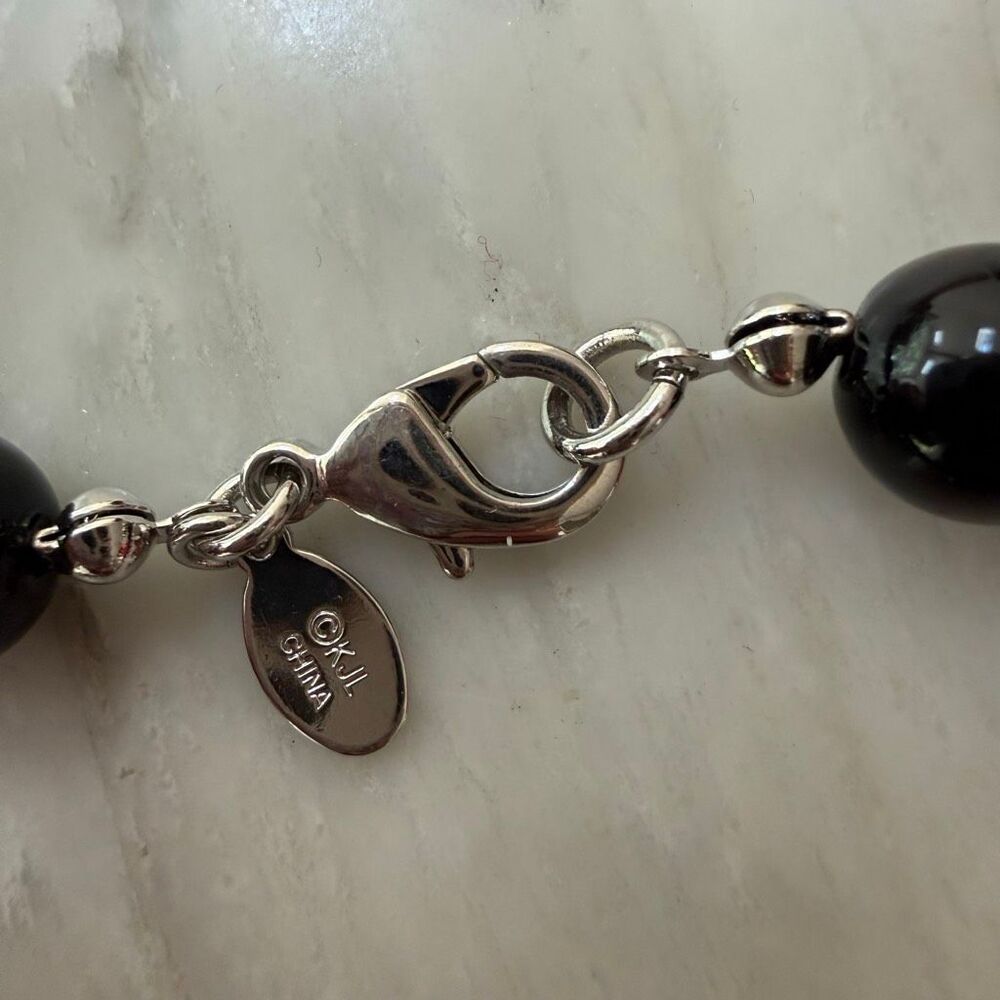 Kenneth Jay Lane vintage Floral Pendant Necklace Signed Black Beads purple - Picture 9 of 11